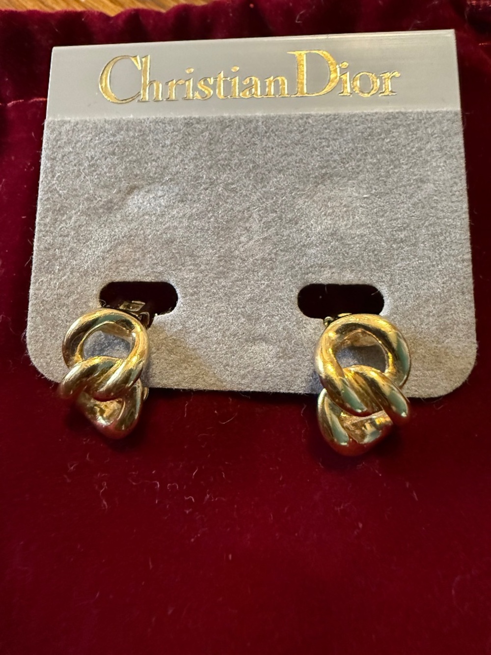 Vintage Christian Dior Two-Loop Knot Clip-On Earrings Gold Tone Dior Stamp NEW